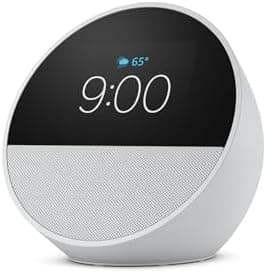 Amazon Echo Spot (newest model), Great for nightstands, offices and kitchens, Smart alarm clock, Designed for Alexa+, Glacier White