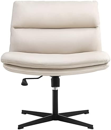 EMIAH Armless Office Desk Chair No Wheels PU-Padded Vanity Mid-Back Ergonomic Home Computer Comfortable Adjustable Swivel Task Chair with Thickened Cushion