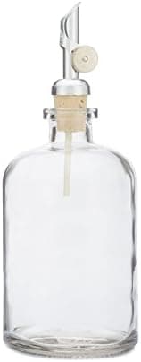 Rail19 Clear Glass Mouthwash Dispenser with Metal Pour Spout | Cooking Oil and Vinegar Dispenser - Perfect for the Bathroom, Kitchen & Tabletop, 13oz (Silver)