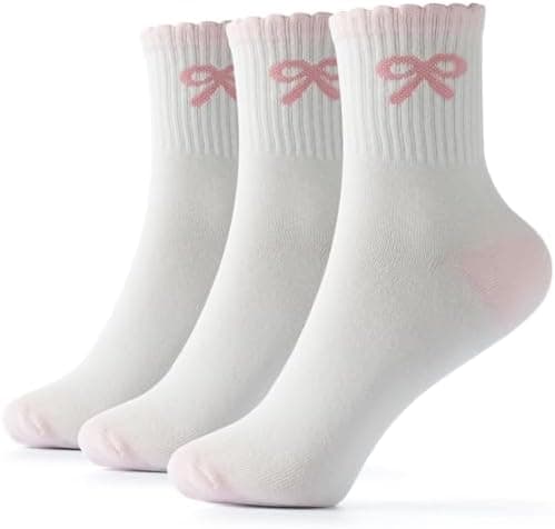 GOEWY Women's Cotton Crew Socks with Preppy Style Valentines Day Gifts Cute Bow Soft Ankle Socks Cozy and Warm 3 Pack