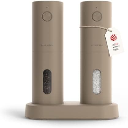 LARS NYSØM Electric Salt and Pepper Grinder Set, USB Rechargeable, Automatic Salt and Pepper Mills, Spice Shakers Refillable with LED Light, Adjustable Coarseness, Ceramic Grinder (Taupe Brown)
