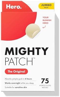 Mighty Patch Original Patch from Hero Cosmetics - #1 Hydrocolloid Acne Pimple Patches for Face, Shrinking Zits & Whiteheads in 1 Use, Nighttime Spot Pimple Stickers for Face, 75 Count