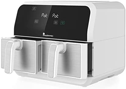 MasterPRO - Dual Air Fryer - 8.4 Quart Capacity with Two Frying Baskets - Two Non Stick Crisper Racks - Holds up to 7.5 Pounds of Food - 1700 Watts - 8 Pre-Programmed Settings