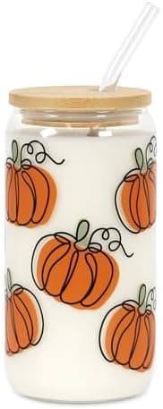 Joyseller Fall Pumpkin Iced Coffee Cup, Practical Birthday Gift, 18oz Pumpkin Season Tumbler Can Glass, Reusable Beer Can Drinking Glass for Fall Decor