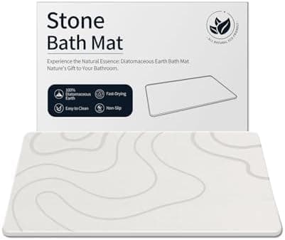 ZIKIBL Stone Bath Mat Diatomaceous Earth Shower Mat Non-Slip Super Absorbent Diatomite Stone Mats for Bathroom Floor/Ktichen Cuonter Quick-Drying Easy to Clean (24''*16''White)