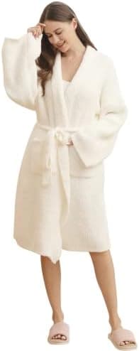 bearberry Hoodless Robe Cozy Robe Lightweight Soft Plush Bathrobe with Pockets for Women
