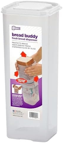 Buddeez Bread Buddy Bread Box - Keep Your Loaf Fresh - Storage Container Holds 1.5 lb. Sandwich Size Loaf - White Lid, Pack of 1