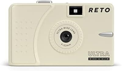 RETO Ultra Wide and Slim 35mm Reusable Daylight Film Camera - 22mm Wide Lens, Focus Free, Light Weight, Easy to Use (Cream)