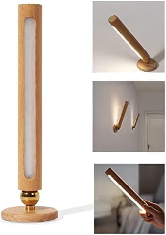 TUNJINSHOU 360° Rotatable Wooden Led - Magnetic Detachable Stepless Dimmable Rechargeable Wall Light, Bedroom Living Room USB Night Light (Yellow)