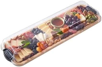 FARBERWARE Rectangular Build-a-Board Cutting Board with Single Compartment and Clear Locking Lid for Charcuterie, Snacks, and More, Bamboo