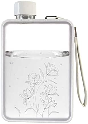 FLATMOSPHERE - 13OZ Flat Water Bottle - BPA free - Leak proof – Elegant slim portable Unique Flowers Design Fits in any handbag Notebook water bottle for sports GYM outdoor travel camping