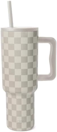 Simple Modern 40 oz Trek Tumbler with Handle and Straw Lid | Cup Holder Friendly Insulated Stainless Steel Travel Mug | Checkmate