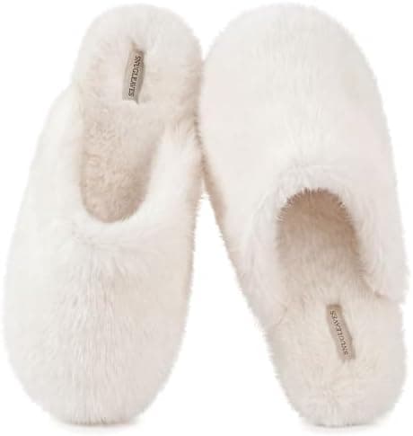 Snug Leaves Women's Fuzzy Scuff Slippers Soft Comfy Memory Foam Non-slip Indoor House Shoes