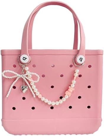 QTMY Pearl Beaded Bow Charms for Bogg Bag Accessories Rubber Beach Bag, Boho Purse Charms,806