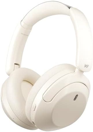 iKF-T3 Wireless Headphones Bluetooth 5.3 Active Noise Cancelling 125H Playtime Hi-Res Smart App Control 38ms Low Latency Foldable Lightweight Headset for PC Home Travel Office (YunYan-White)