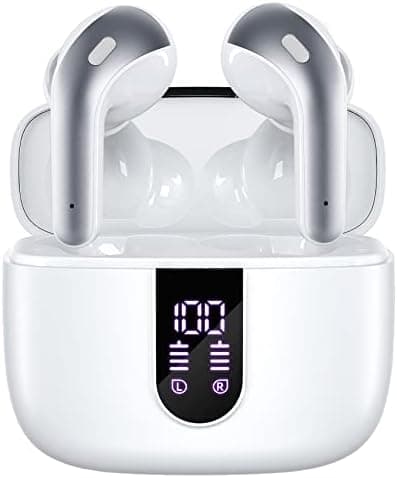 TAGRY Bluetooth Headphones True Wireless Earbuds 60H Playback LED Power Display Earphones with Wireless Charging Case IPX5 Waterproof in-Ear Ear buds with Mic for TV Smart Phone Laptop Computer Sports