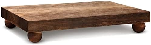 Amyhill Wood Pedestal Stand Kitchen Soap Tray Farmhouse Wooden Riser Stand for Kitchen Bathroom Counter Table Decor Plant Candle Vases Display(Classic,Dark Brown,12 x 7 Inch)