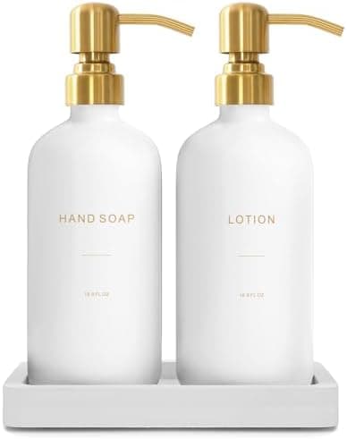 Prus Waso Gold Soap Dispenser Bathroom Set, Hand and Lotion Dispenser with Stainless Steel Pump, Perfect for Modern Bathroom Decor. (Gold)