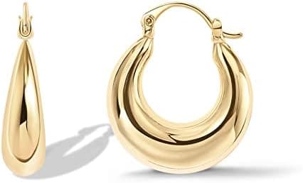 PAVOI 14K Gold Plated 925 Sterling Silver Posts Oval Chunky Hoop Earrings for Women - Trendy Statement Thick Gold Hoops - Lightweight Dangle Earrings