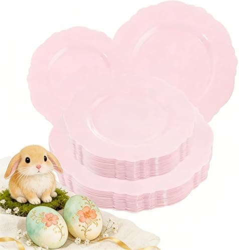 WDF 60pcs Pink Plastic Plates - Baroque Pink Disposable Plates Including 30 Dinner Plates 10.25inch, 30 Dessert Plates 7.5inch for Upscale Wedding Baby Shower Spring Easter