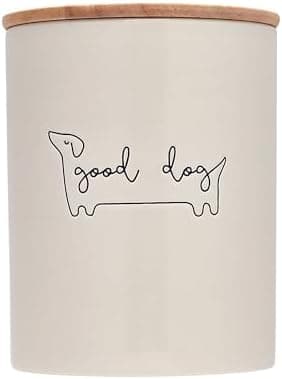 Pearhead Good Dog Ceramic Treat Jar with Airtight Wooden Lid – Modern Neutral Pet Treat Canister Keeps Snacks Fresh – Stylish Countertop Storage, 4 Cup / 32 oz