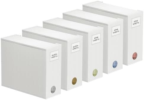 SpaceAid 5 Pack Bed Sheet Organizers and Storage, Foldable Sheet Organizer for Linen Closet, Sheets Set Folder Keeper with Window XL (Queen & King Size) Organizing Bedding Container, White