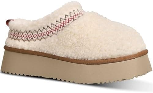 NATRAKI Women's Platform Slippers Mini Boots Braid with Plush Fleece Lining Fuzzy Slippers for Women Slip on Clogs