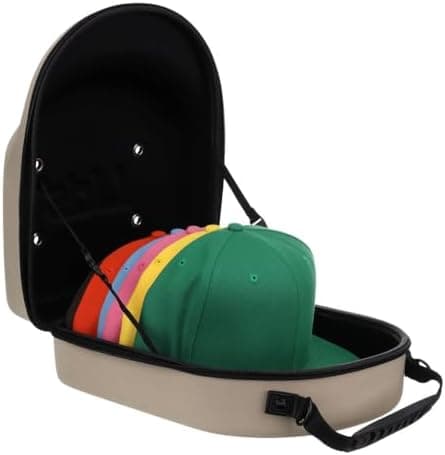 Lids Hat Travel Case – Baseball Cap Carrier for 6 Hats, Durable Khaki Exterior with Black Interior, Storage with Handle & Adjustable Shoulder Strap, Hard Hat Organizer for Travel & Closet