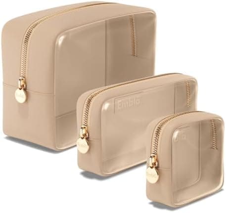 Clear Cosmetic Bags Set of 3, Mini Small Large Makeup Bags For Women Clear Pouch Cosmetics Cases Zipper Cute Pouches Make Up Travel Toiletry Essentials Preppy Purse Organizer Makeup Cases, Sand