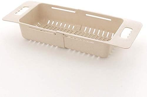 Jkhome Collapsible Over The Sink Colander Dish Fruit Vegetable Strainer Drainer Basket for Kitchen Set of 1 (Beige)
