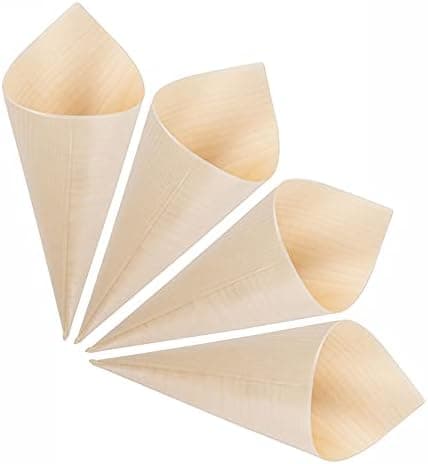 Gere Disposable Wood Charcuterie Cones Plates, Large 7.1 inches Tall x 2.75 inches Dia - 100 Pieces, for Appetizers, Charcuterie, Parties, Catering Events, Wooden Disposable Bowls
