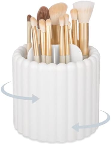 Anyoifax 360 Rotating Makeup Brush Holder 7 Slots Make Up Brush Organizer Removable Spinning Cosmetic Brushes Storage Pen Holder for Vanity, Dresser, Desk, White