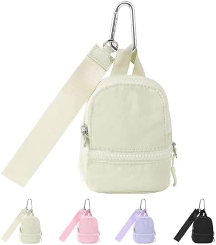 Mini Backpack Keychain Wristlet Wallet Pouch for Women/Men,Small Cute Change Coin Purse With 3 RFID Card Slots,Portable Waterproof Zipper Airpods Cosmetics Wallet for Daily Sport Work(Beige)