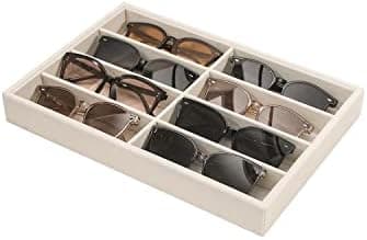 Coward Sunglass Organizer, Beige Velvet Glasses Trays - Eyeglasses Watches Jewelry Display - Men Women (8 Grids)