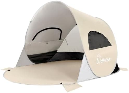 Wolfwise Pop up Beach Tent Sun Shelter with UPF50+ UV Protection, Instant Easy Setup Popup Beach Shade Canopy for 3 Person, Portable & Foldable with Carring Bag, 87 ×57×47 in, Beige