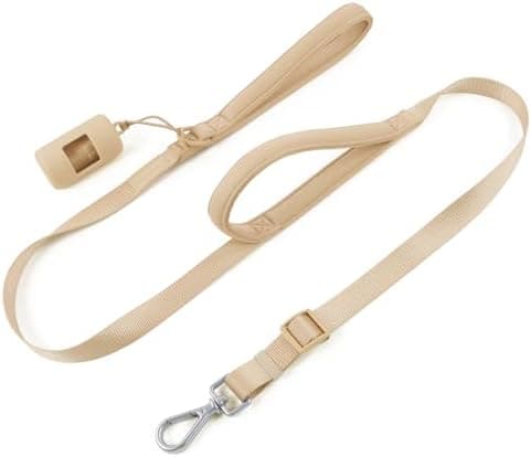 Wisedog Two Handle Dog Leash with Poop Bag Holder - Soft Padded Double Handles with Traffic Control, Adjustable Length, Heavy Duty Lead for Medium and Large Dogs (Sand Color, L|5.2 ft-6 ft)