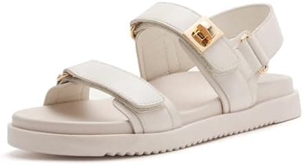 vodvob Women’s Flat Sandals with Soft Cushioned Footbed Open Toe Slides Adjustable Slip On Slippers for Summer