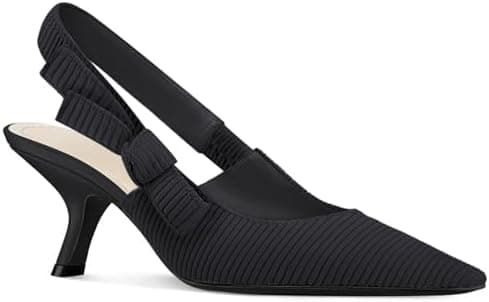 Coutgo Womens Slingback Kitten Heels Closed Pointed Toe Bowknot Knitted Slip On Work Pumps Dress Shoes