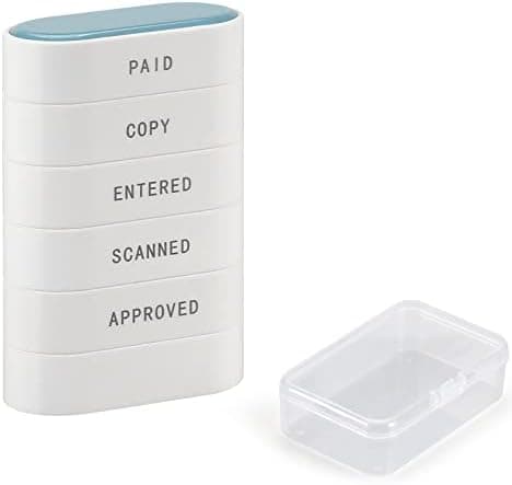 5-in-1 Office Stamp Set - Pre-Inked Rubber: Paid, Copy, Entered, Scanned, Approved - Red-Ink Impression Size 1.5'' X 0.55'', Cute & Unique Designed Business Message