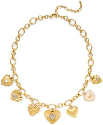 LILIE&WHITE Gold Cross Charms Necklace Trendy Heart Pendant Necklace Chunky Gold Necklaces Fashion Pearl Heart Flower Choker Necklaces Jewelry