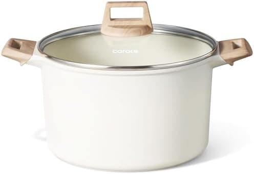 CAROTE 8 Qt Nonstick Stock Pot with Lid Soup Pot, 8 Quart Casserole with Lid, Easy to Clean Non Stick Cooking Pot Cookware PFOA Free, White Granite