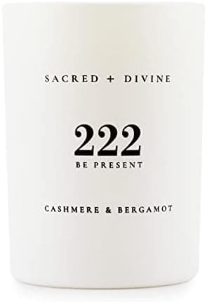 Sacred + Divine 222 "Be Present Scented Intention Candle, Cashmere and Bergamot, Angel Number Manifestation Candle, Soy Coconut Aromatherapy Candle with 80 Hour Burn Time
