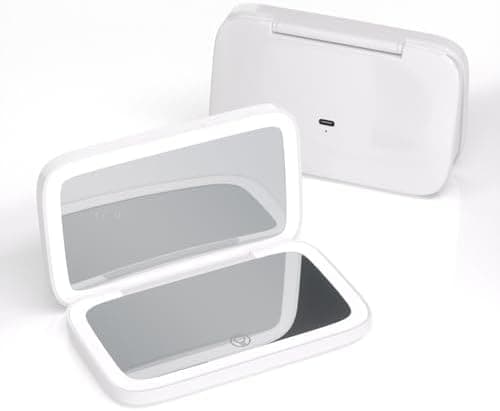 Milishow Travel Makeup Mirror -1x/8x Magnifying Mirror- 3 Color Lighting with LED - Pocket Mirror Double Sided Dimmable USB Recharaeable Touch Screen Portable Compact Travel Essential (White)