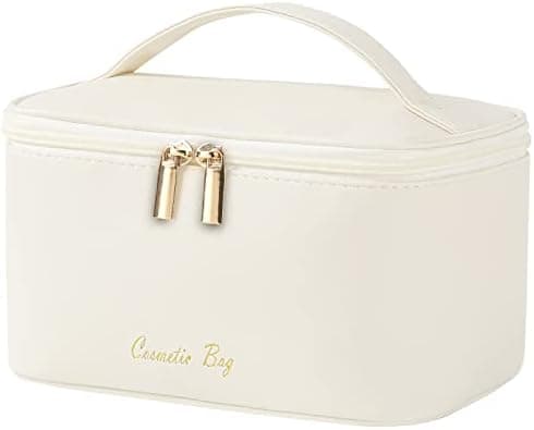 Meiyuuo Makeup Bag Large Cosmetic Bags for Women Girls Cute Travel Zipper Pouch Toiletry Organizer for Beauty Essentials Waterproof (Beige)