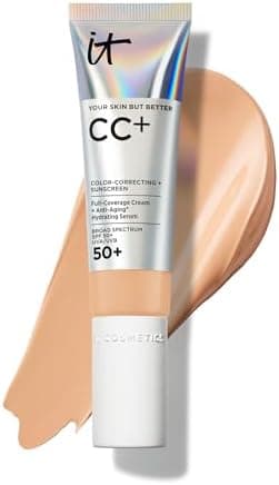 IT Cosmetics CC+ Cream - Natural Full Coverage Foundation With SPF 50+, Color Corrector & Anti-Aging Hydrating Serum, Hyaluronic Acid + Peptides, Lightweight Up To 24H Wear, All Skin Types