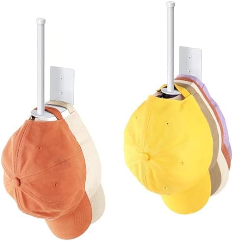 Durmmur 2 Pack Hat Racks for Baseball Caps, Stainless Steel Hat Organizer for Baseball Cap, Hat Holder Storage Organizer, Hat Hanger Strong Adhesive/Wall Drilled for Door, Bedroom, Closet(White 6 in)