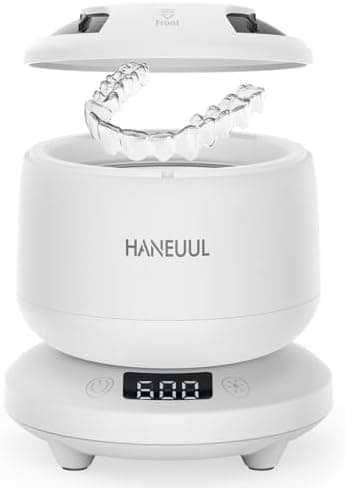 2025 Ultrasonic Retainer Cleaner for Dentures & Aligner, Durable Removable Base and Top Cover, Denture Cleaner Machine with 4 Modes for Mouth Guards, Jewelry, Rings, etc (White)