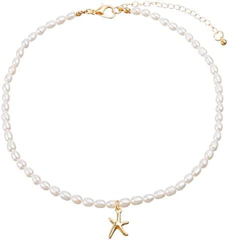 wgoud Natural Freshwater Pearl Choker Necklace for Women, Trendy 14K Gold Plated Pearl Necklaces Handmade Jewelry Gift