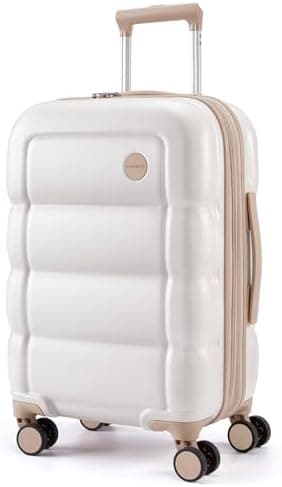 BAGSMART Carry on Luggage with Spinner Wheels, 22x14x9 Carry On Luggage Airline Approved With TSA Lock, Durable Hard Shell Carry On Suitcase 20 inch, Ivory