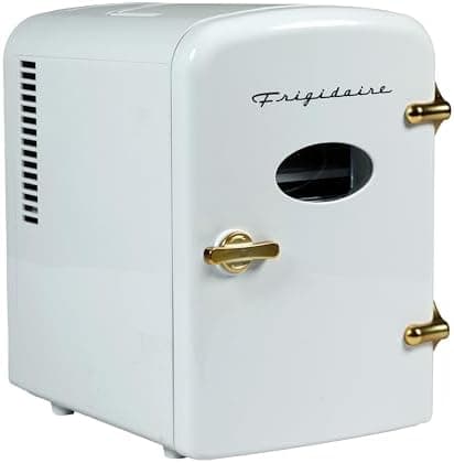 Frigidaire Retro Mini Personal Fridge Cooler, Holds up to 9 Cans, Portable for Car, Office, Bedroom, Dorm Room, or Cabin, Includes 110V AC and 12V DC cords - White Gold (Special Edition Color)